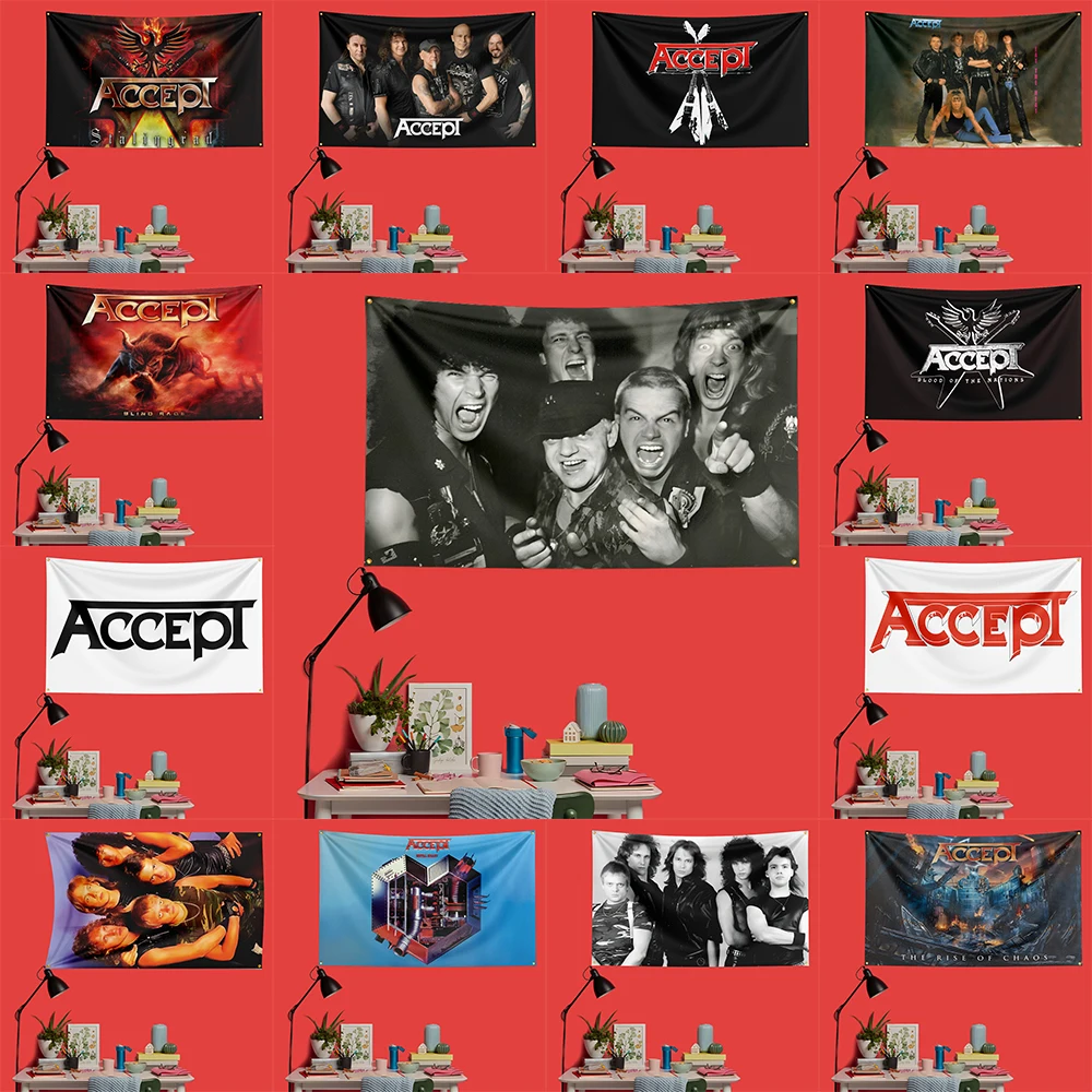 Accept Inspired Rock Music Flag 3x5 FT 90x150cm Polyester Decorative Banner Tapestry For Music Fans Bedroom Wall Decoration