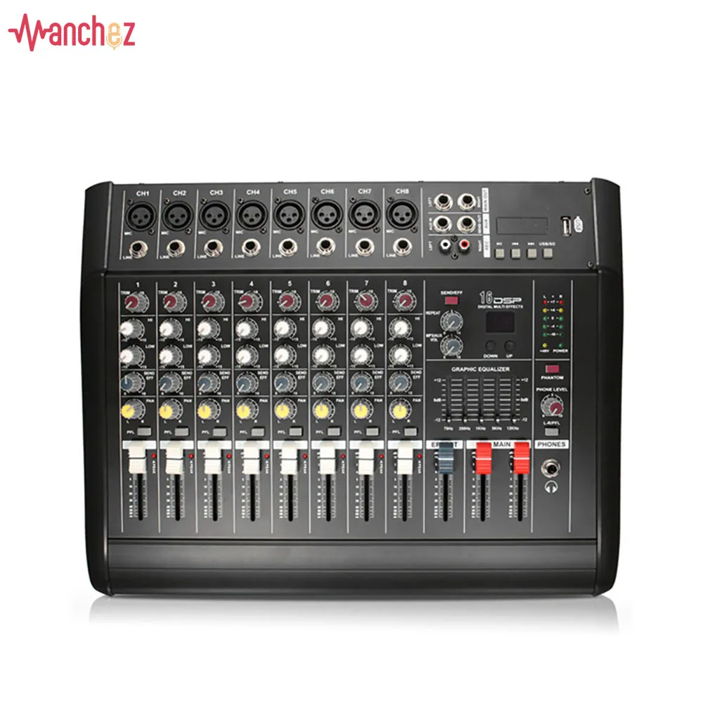 8 Channel Digital Audio Mixer Console Karaoke Microphone Sound Mixing Amplifier Built-in 48V Phantom Power With USB Switch