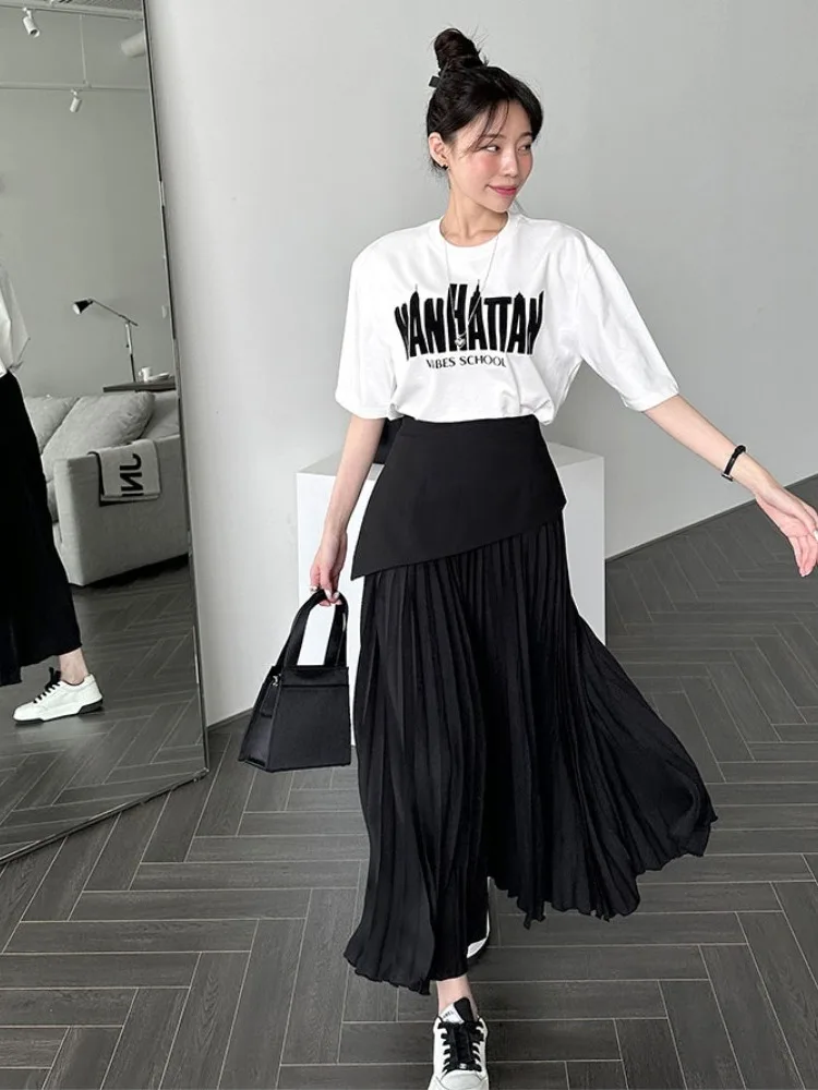 Gonna da donna a vita alta asimmetrica color blo Design Autunno Faion Chic Gonna a pieghe a trapezio Versatile Sli