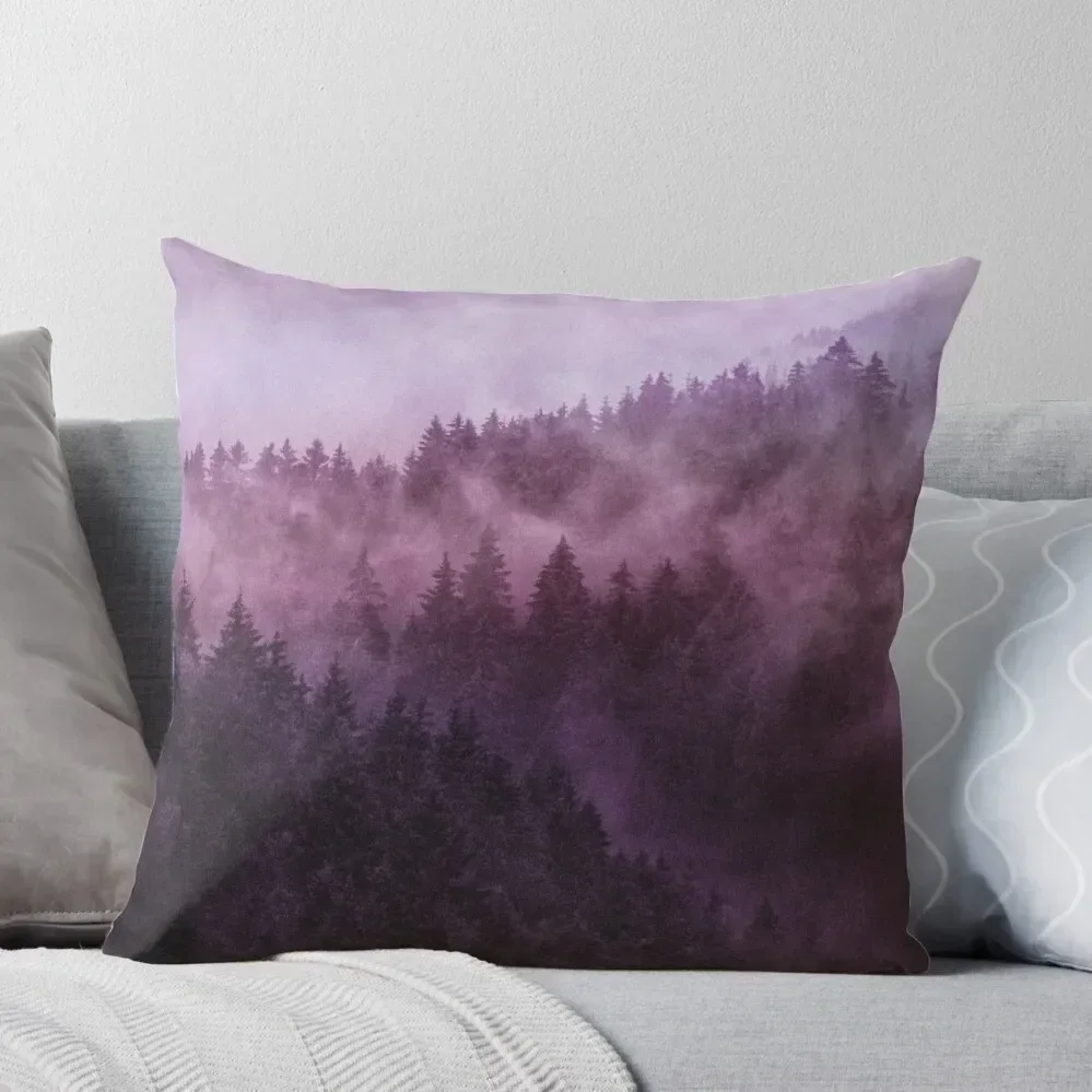 Excuse Me, I'm Lost // Laid Back In A Misty Foggy Raspberry Wilderness Romantic Cascadia Trees Forest Covered In Pu Throw Pillow