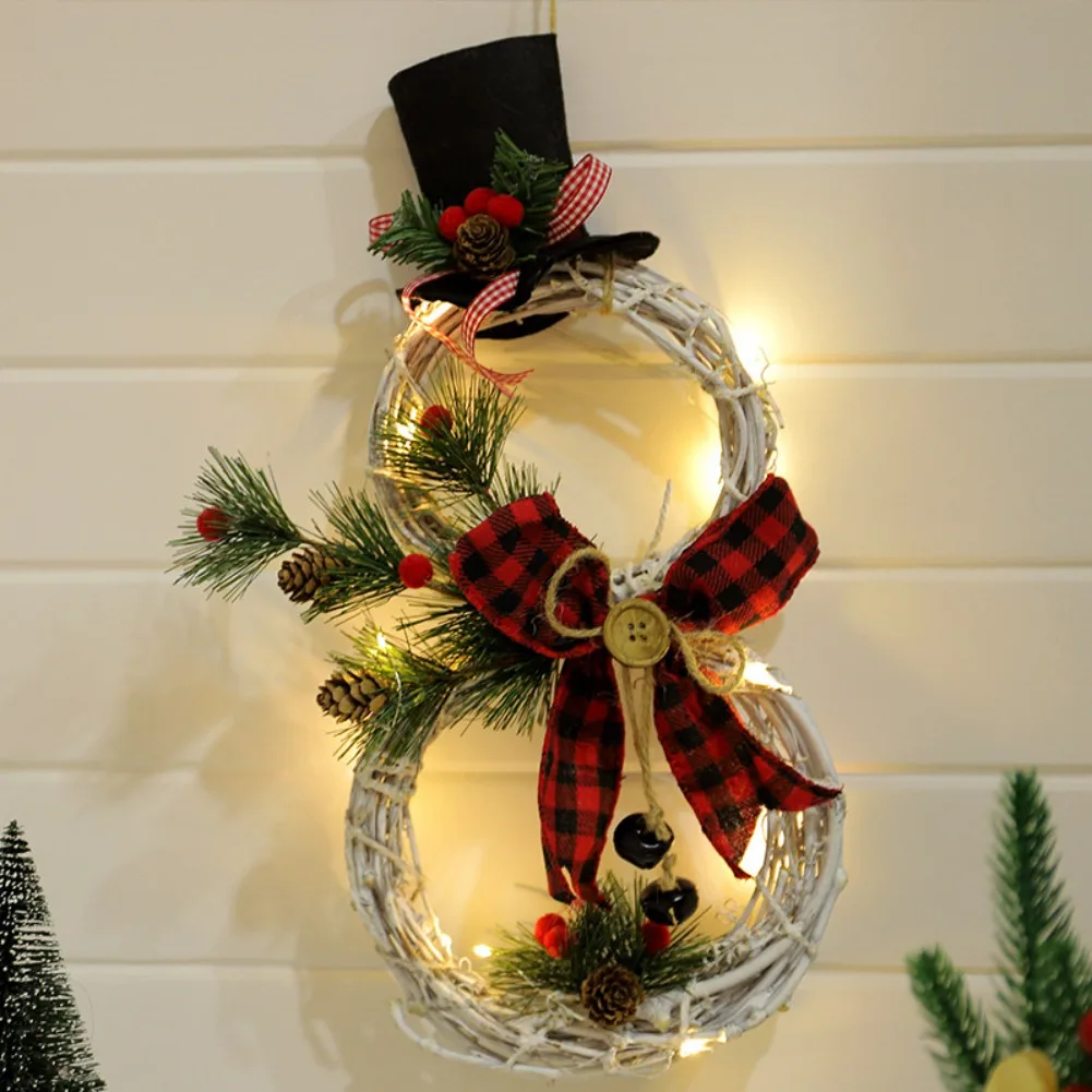 Christmas Luminous Snowman Wreath Garland Led Light Door Decoration Artificial Home Window Wall Background Door Hanging Ornament