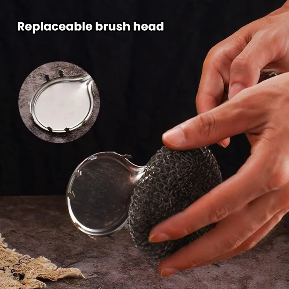 Long Handle Pot Scrubber Stainless Steel Dish Brush Stainless Steel Wool Scrubber with Long Handle Heavy Duty Kitchen Brush