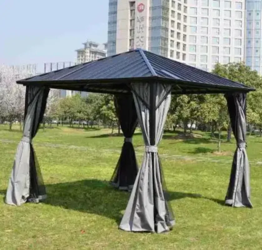 

Алюминиевая беседка-павильон с биметаллической крышей, жестким верхом и постоянной москитной сеткой для улицы