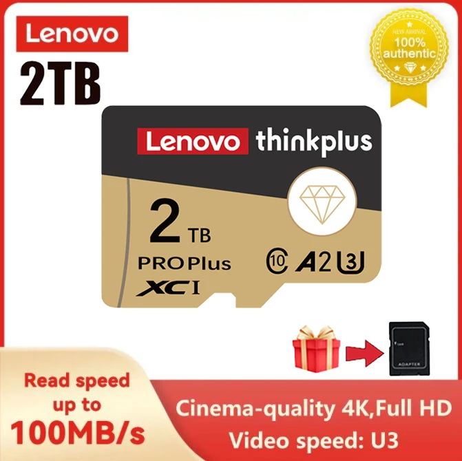 Original Micro Cartão de Memória para Câmera, Lenovo 2TB SD, Class10, U3, 4K, HD Trans, TF Flash Cards para GoPro DJI, Nintendo Switch, Mais Novo