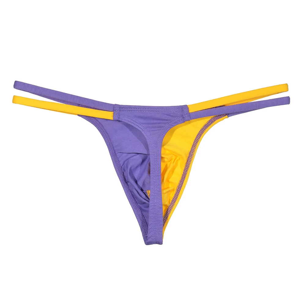 Double Belt Color Matching Elastic G-string Thong Mens Underwear Comfortable U Pouch T-Panties Man Briefs Tanga