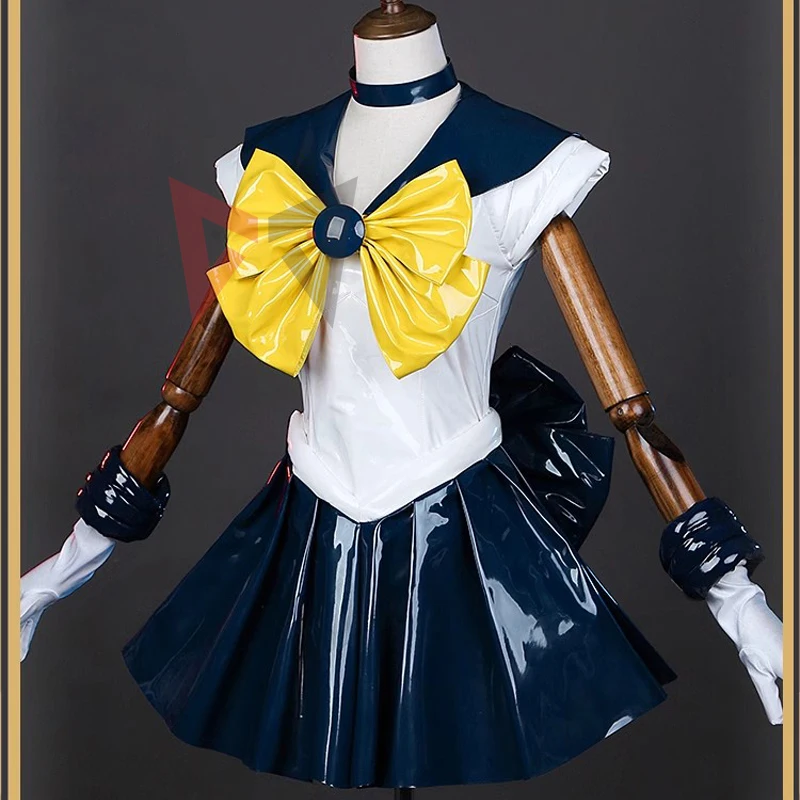 New Anime Tenoh Haruka Sailor Uranus Cosplay Costume Leather Skirt Jumpsuit Gloves Necklace Set Custom Made