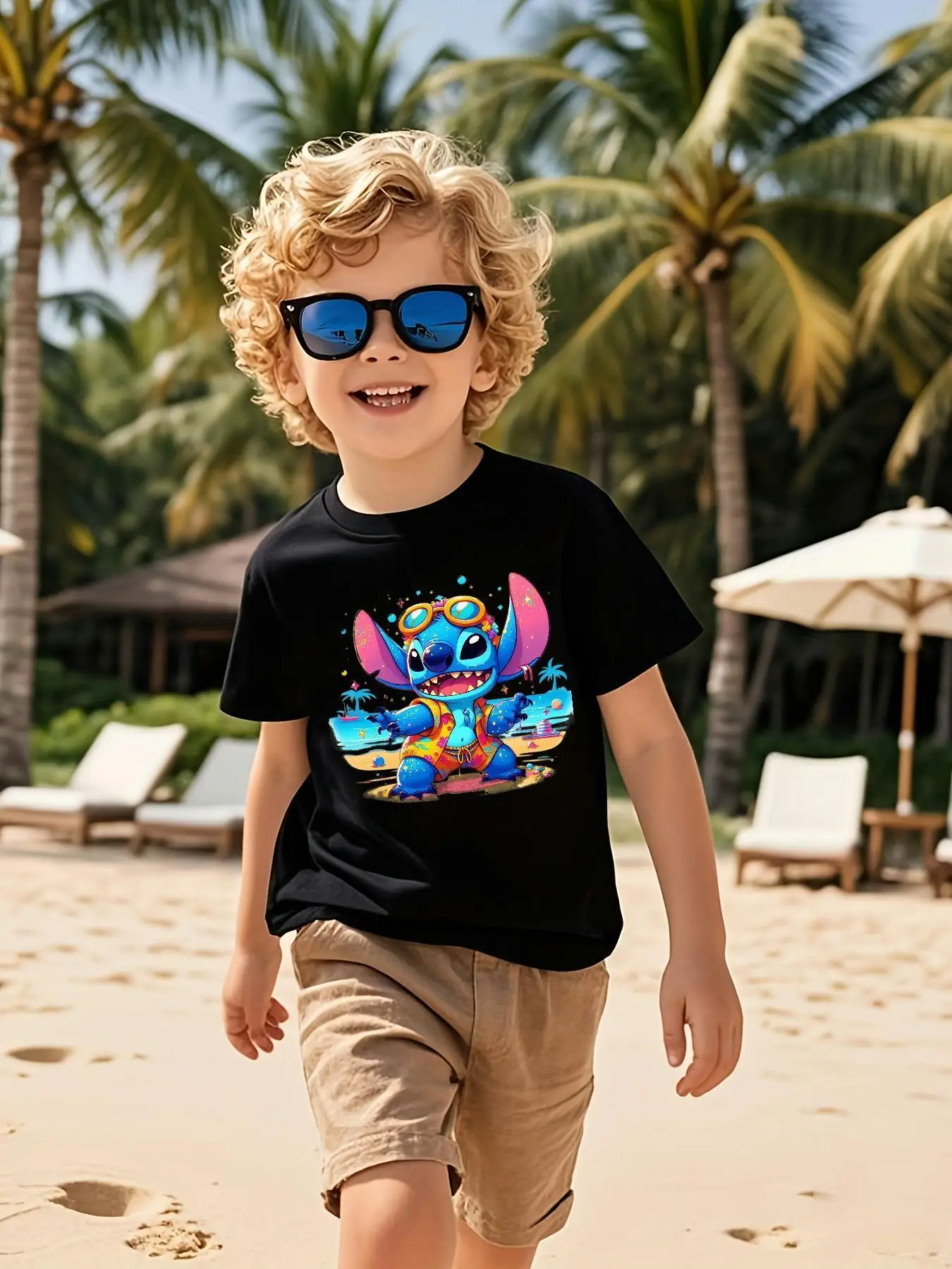 

2025 New Disney Printed Children's Street Fashion Trend Short Sleeve Pure Cotton Round Neck T-shirt