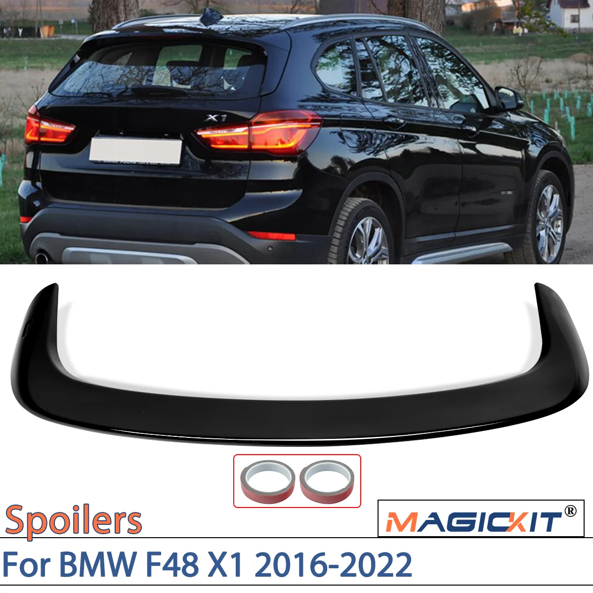 MAGICKIT Glossy Black Rear Roof Trunk Spoiler Wing Lip For BMW F48 X1 2016-2022 AC Style Gloss Black CAR Accessories ABS