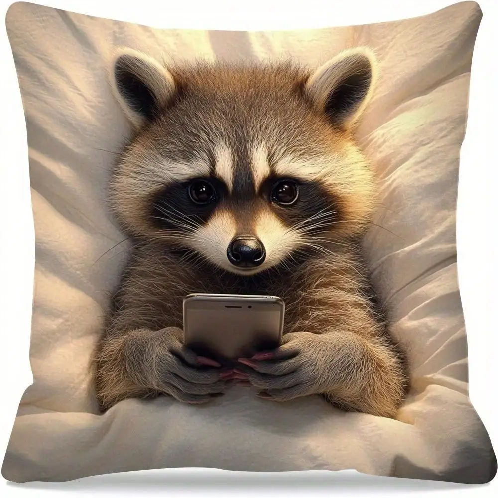 

1pc/2pcs/4pcs Cute Raccoon Throw Pillowcase - Soft Polyester, Zipper Design, Machine Washable Modern Home Decor for Sofa