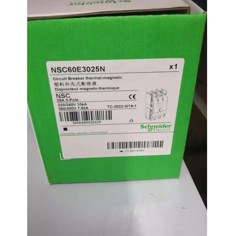 Schneider Electric NSC Plastic-case distribution protection Circuit breaker NSC60E3025N Model: NSC60E 7.5kA 25A 3P3T