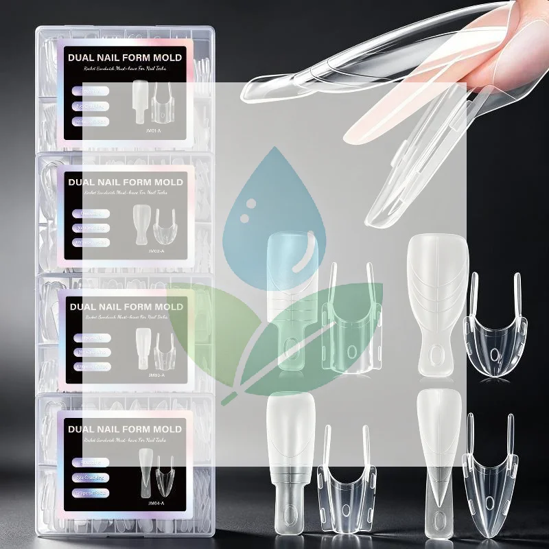 120Pcs Dual Nail Form Mold Sandwich Nail Extension Mold Multiple Shapes Reusable Clear Nail Molds For Salon Home DIY Manicure