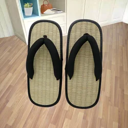 Chanclas trenzadas de paja para hombre, zapatillas de verano con Clip en forma de Y, sandalias de Punta abierta, zapatillas japonesas de fondo grueso