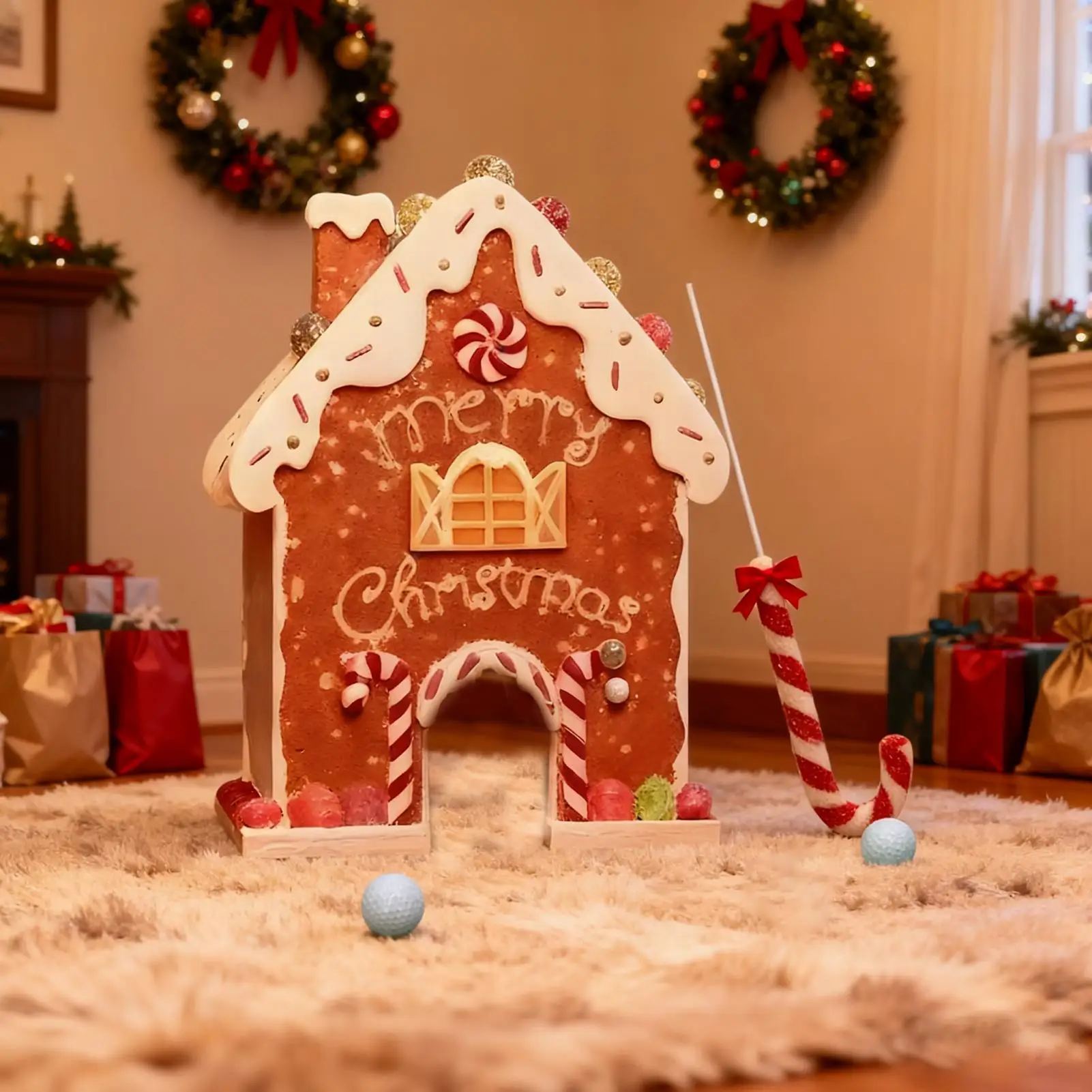 

Gingerbread Golf Game Portable Acrylic Funny Party Toys Christmas House Golf For Birthday Halloween Home Holiday New Year Kids