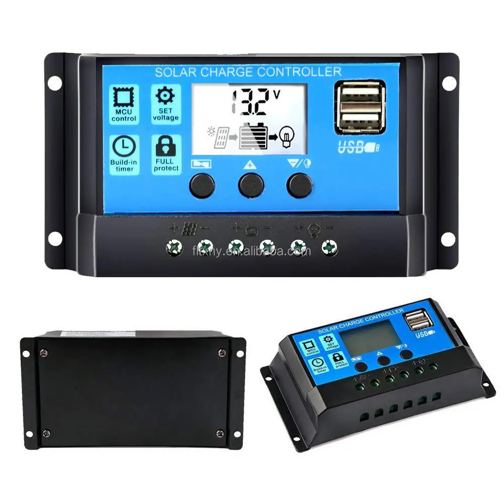 Solar Charge Controller 12V 24V Solar Panel Battery Charger 30A 40A 50A 60A 100A Dual USB LCD Display Regulator for Home Use PV