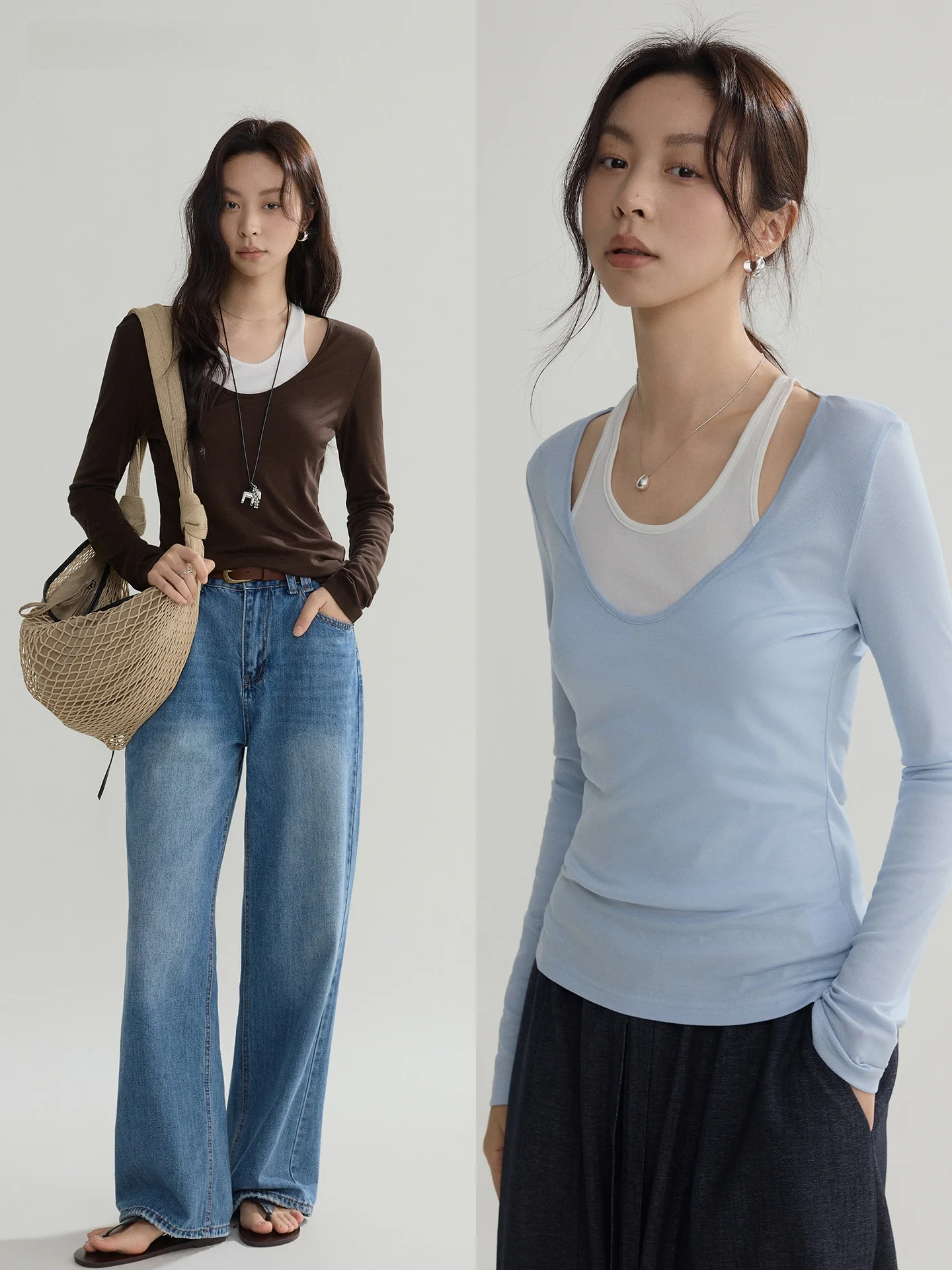 

Joli Choose Women's Slim Fit Long Sleeve T-Shirt Color Block Casual Style Viscose Polyester Blend round Neck Top