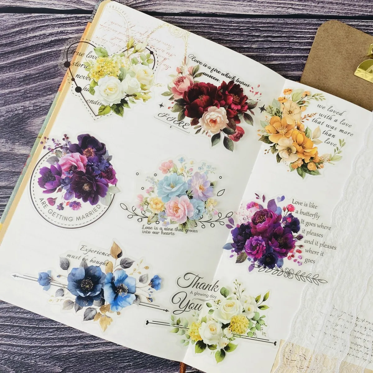 15pcs PET Flowers-themed Sticker Set for Scrapbooking Junk Journal Collage Decoration Photo Albums Card Making Sticker
