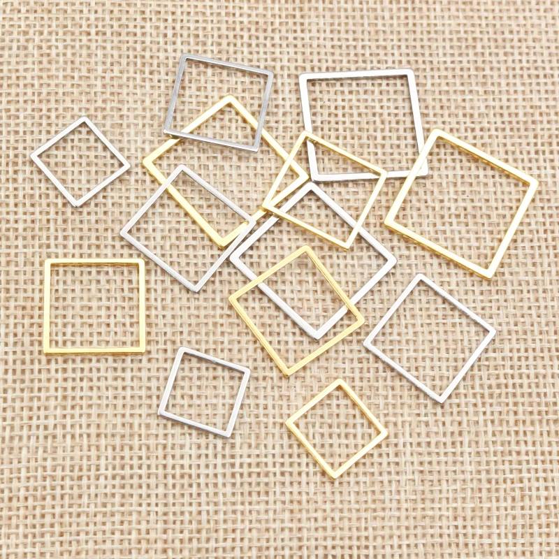 20pcs 3 Size Square Charm Gold Stainless Steel Pendant Open Bezels Hollow Pressed Resin Frame Mold Bezel DIY Jewelry Making