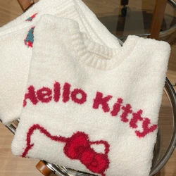 2024 New Hello Kitty Anime Cartoon Girl Pajamas Set  Women's  Winter Thickened Fleece Warm Clothes Pants Set For Women Girls