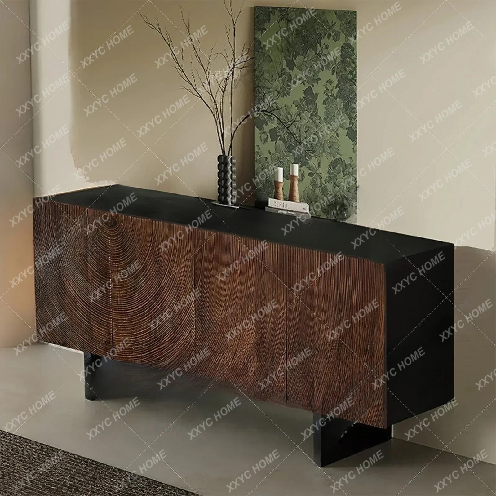 L  Black Walnut Dining Side Cabinet Entry Porch Cabinet Solid Wood Carving Living Room Storage New Models