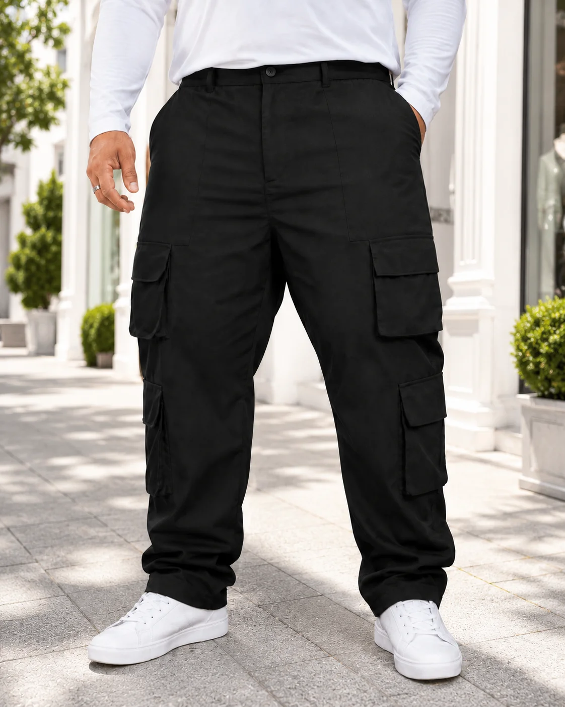 Large Size Men's Straight Leg Workwear Trousers Solid Color Simple Design Wear-Resistant Anti-Wrinkle Twill Fabric American Stre