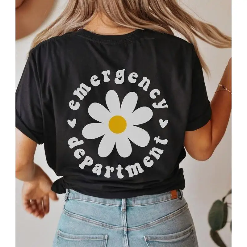 

Unisex Emergency Department T-shirt Men Women Daisy Floral Graphic Tee Medical Student Gift Top