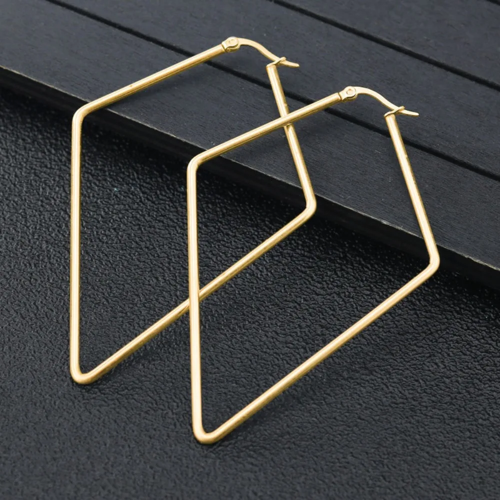 هندسية مربعة الشكل غير النظامية الأقراط الماس كبير هوب أقراط الفولاذ المقاوم للصدأ هيبوالرجينيك المبالغة الأقراط