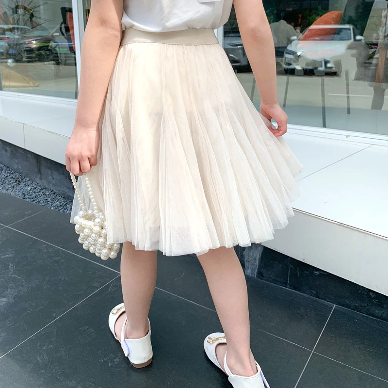 Girls Mesh Skirt Fashion All-match Classic Elegant Dance Teen School Kids Fluffy Skirt Soft High Waist 10 12 Years Child Clothes