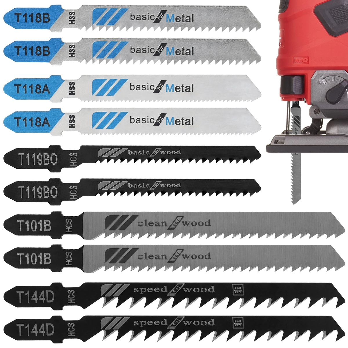 10/50 Pcs Jig Saw Blade Set Carbon Steel Assorted Saw Blades with T-shank Fast Cut Down Jigsaw Blade Thin Metal Cutting Tools