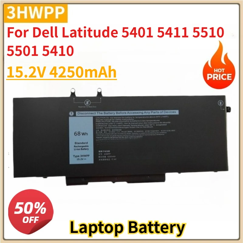 

Новый сменный аккумулятор для ноутбука 3HWPP 15,2 В 4250 мАч для Dell Latitude 5401 5411 5510 5501 5410, для Dell Precision 3541 3550 3551