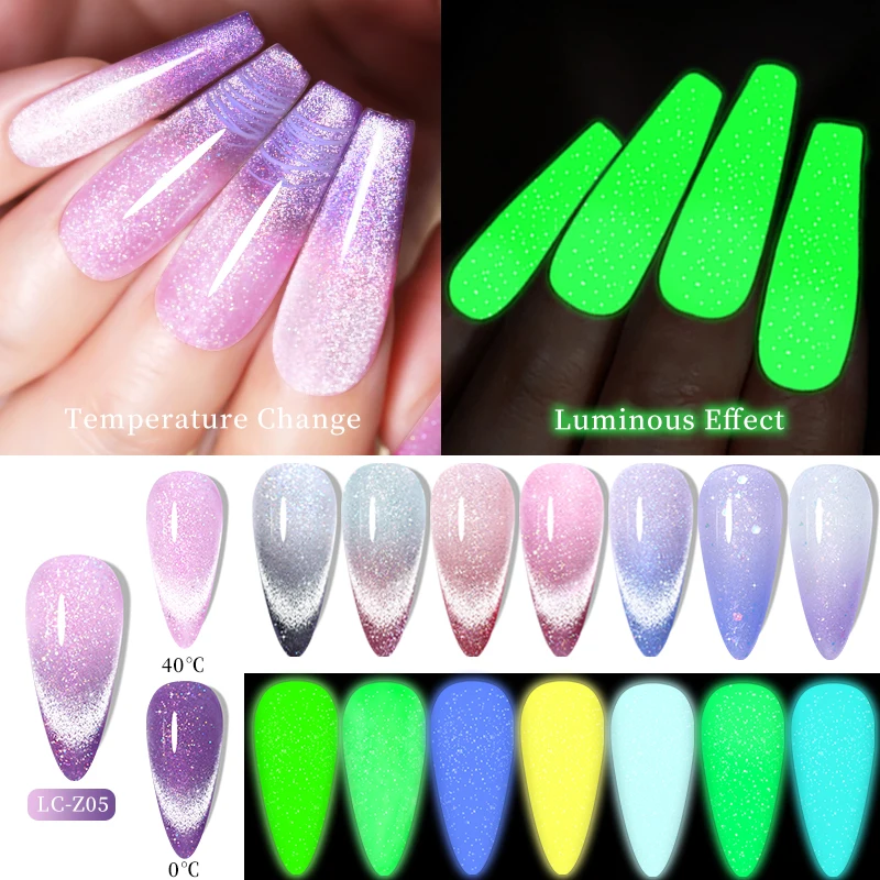 LILYCUTE 7ML Luminous Thermal Cat Magnetic Gel Green Glow-in-dark Soak Off UV LED Nail Gel Polish Color Change Nail Art Varnish