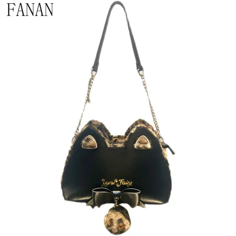Shoulder Bag for Lady Original Leopard Print Sweet Spicy Y2k Cat Ear Chain Lolita Style Women's Handbags 2026 New Girls Bags