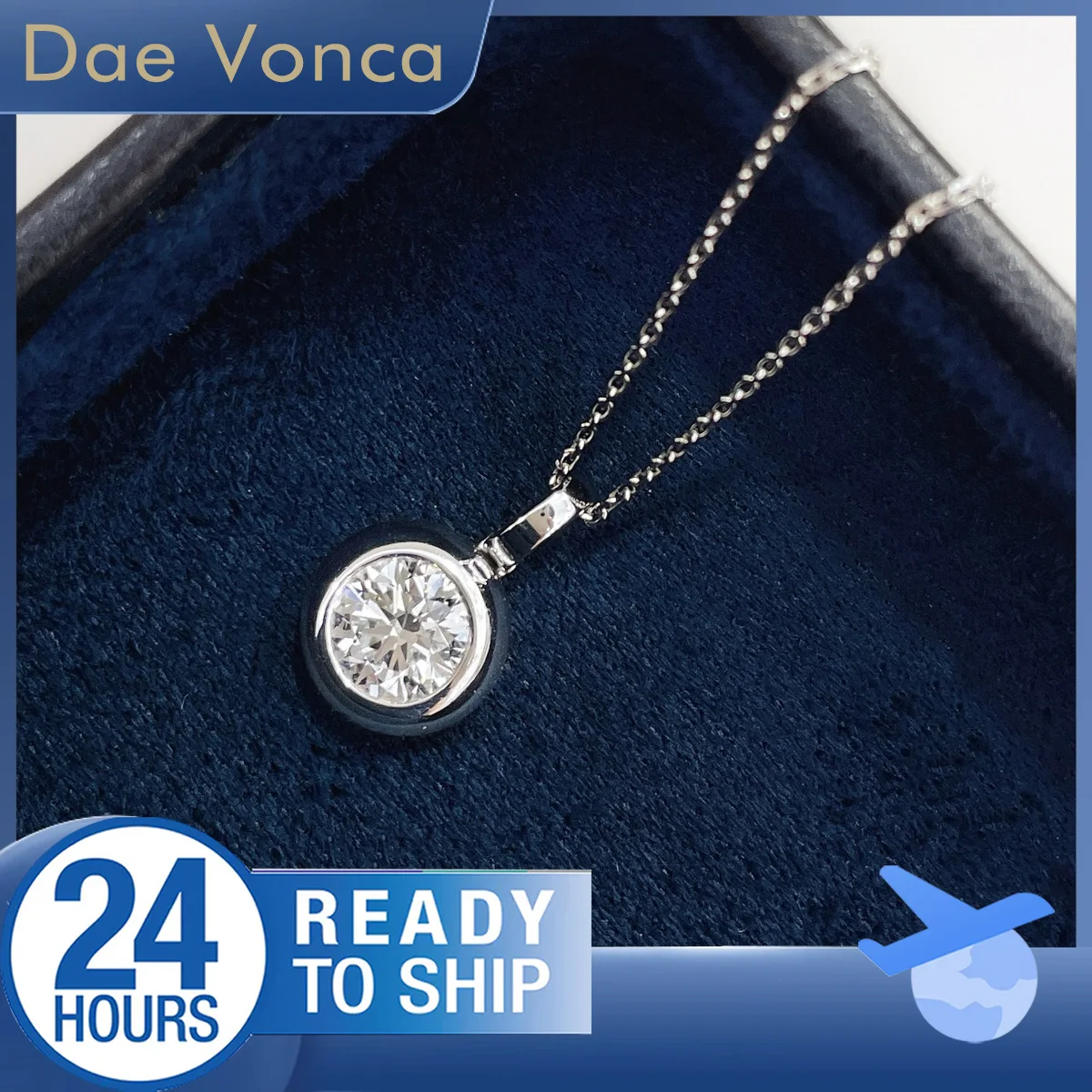 Round Lab Grown Diamond Necklace 18K White Gold Adjustable Chain Total 1.06ct Lab Diamond Bubble Pendant Necklace for Women