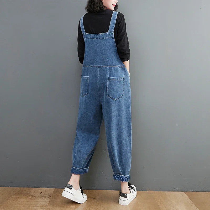 New Loose Denim Jumpsuit Women Casual Streetwear Wide Leg Long Mom Jeans Overalls Clothing Baggy Rompers Ladies Jeans Spring