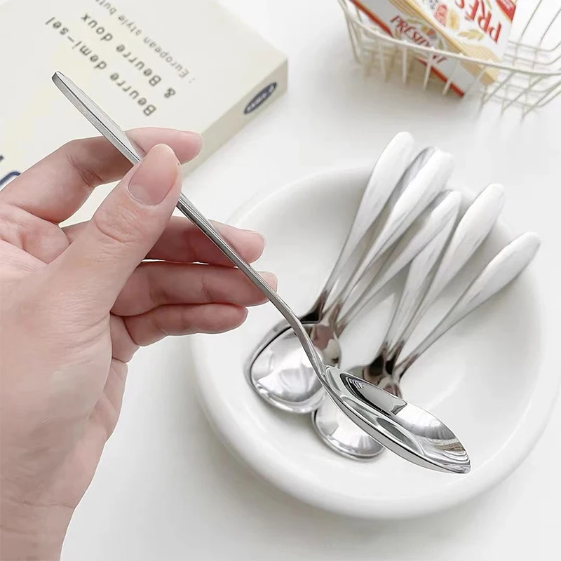 3 Size Stainless Steel Large Square Kitchen Spoon Flat-bottomed Rice Soup Ladle For Dessert Soup Spoon Tea Spoon