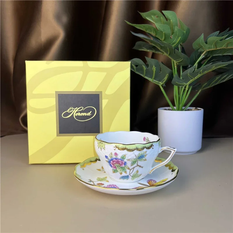 

Flower Basket Coffee Cup and Saucer Set Ceramic Cup Saucer Gift Box Bone China Afternoon Tea Pastoral Flower Home Drinkware