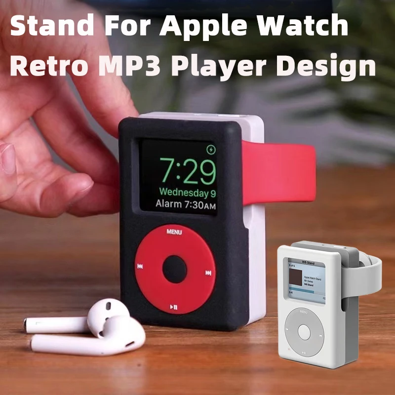 Soporte de cargador para Apple Watch, Base de carga, soporte de silicona Retro, reproductor de MP3, diseño suave para iWatch 8, 7, 6, 5, 4, 3, SE