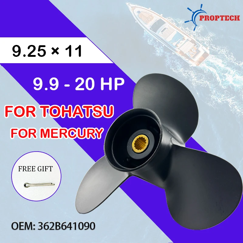

Подвесной пропеллер 9,25 × 11 для лодки Tohatsu Mercury 9,9-20 л.с. Винт из алюминиевого сплава с 3 лопастями, 14 шлицевых зубьев, часть морского двигателя