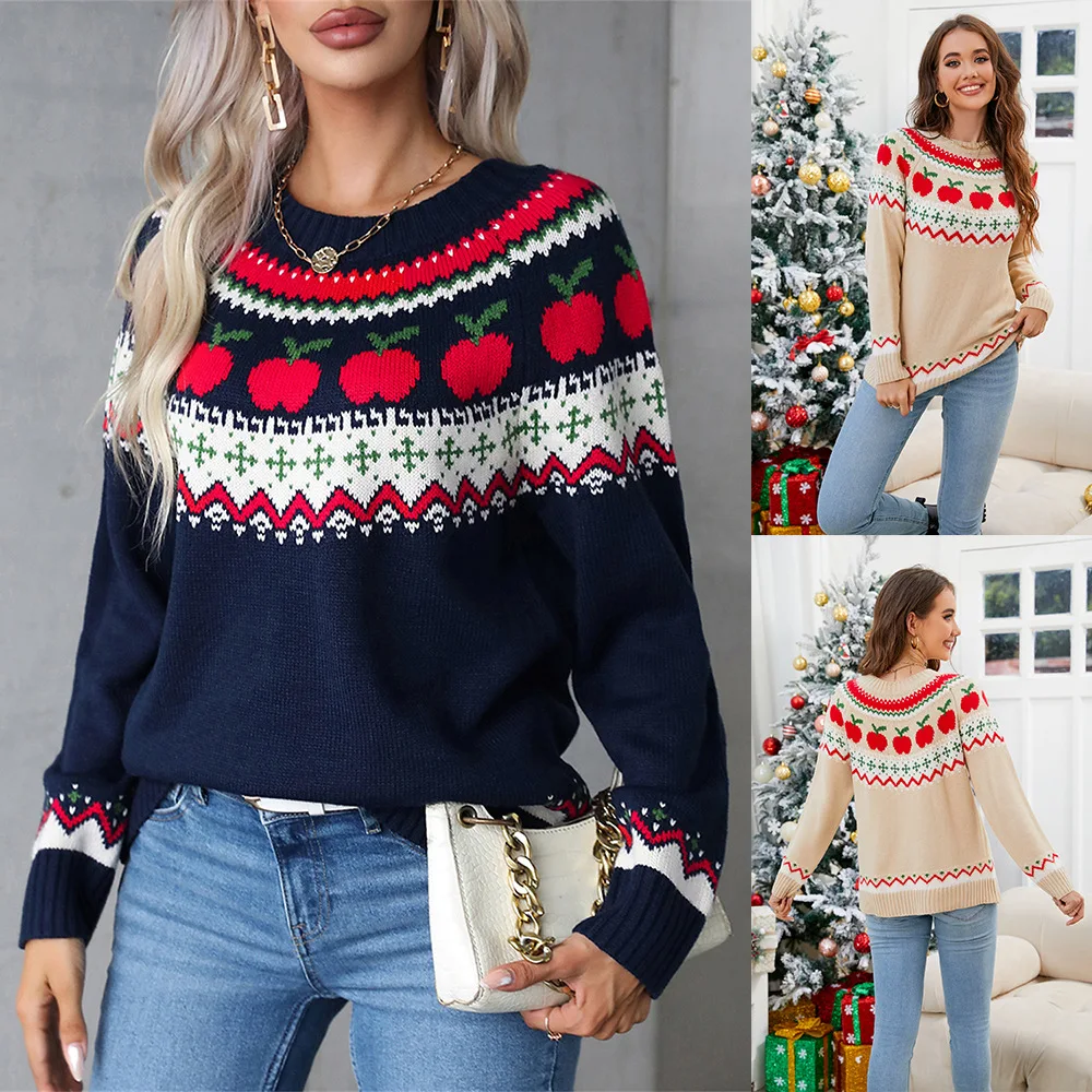 الشتاء Roupas الأنثوية Maglione Da Donna موضة مطبوعة الجولة الرقبة طويلة الأكمام فضفاضة ومريحة سترة سحب Automne فام