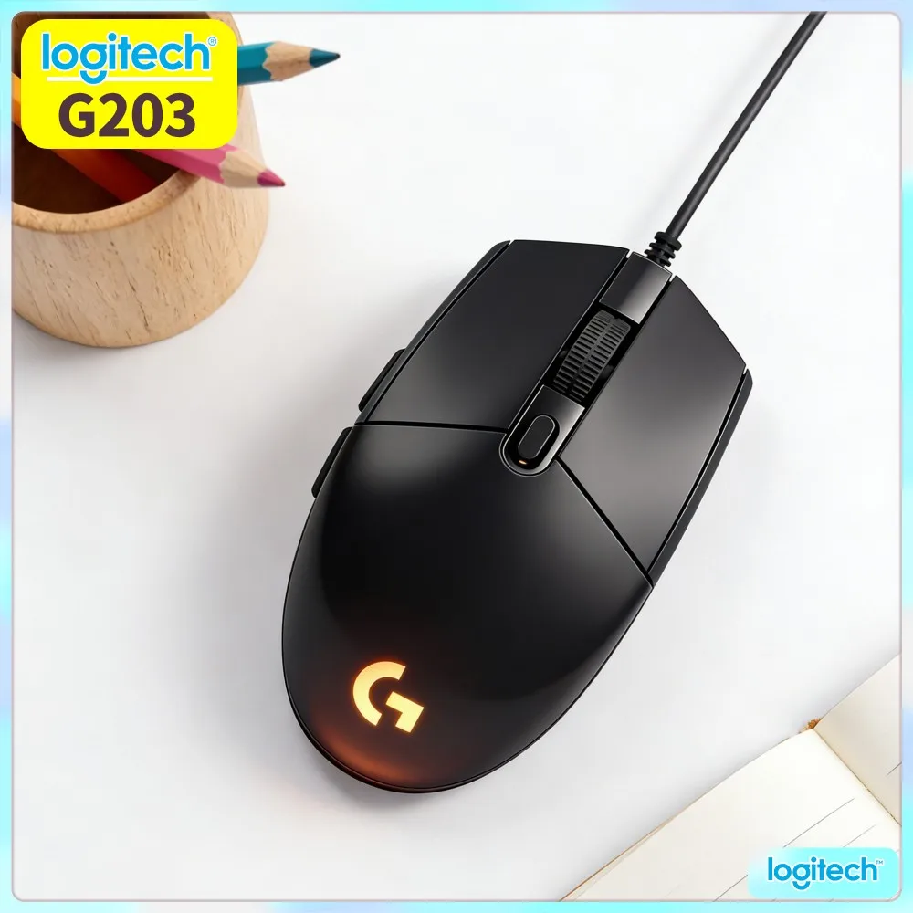 Logitech G203 Wired Gaming Mouse Slip‑Proof Rubber Bottom Tunable RGB Ergonomic Contour USB Plug‑And‑Play Laptop