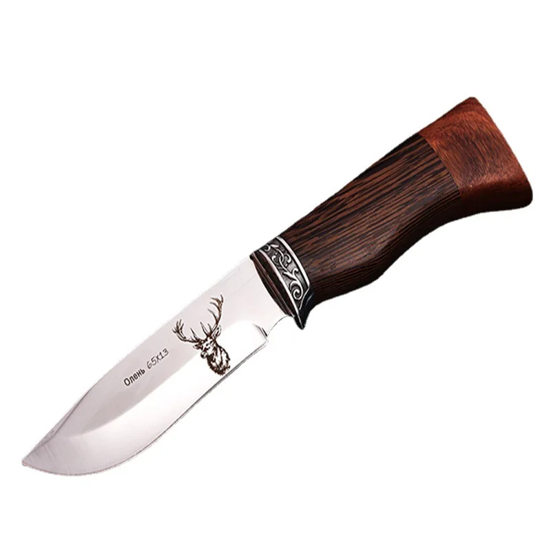 440C Stainless Steel Boar Pattern Fixed Blade Hunting Knife Wenge Handle Outdoor Survival Camping Knife Case