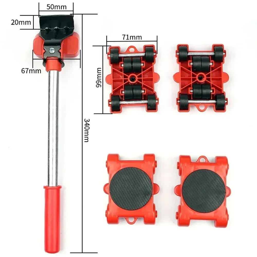 5Pcs/Set Furniture Lifter Mover Roller with Wheel Bar Moving Device Lifting Helper Furniture Heavy Duty Moving Transport Tool
