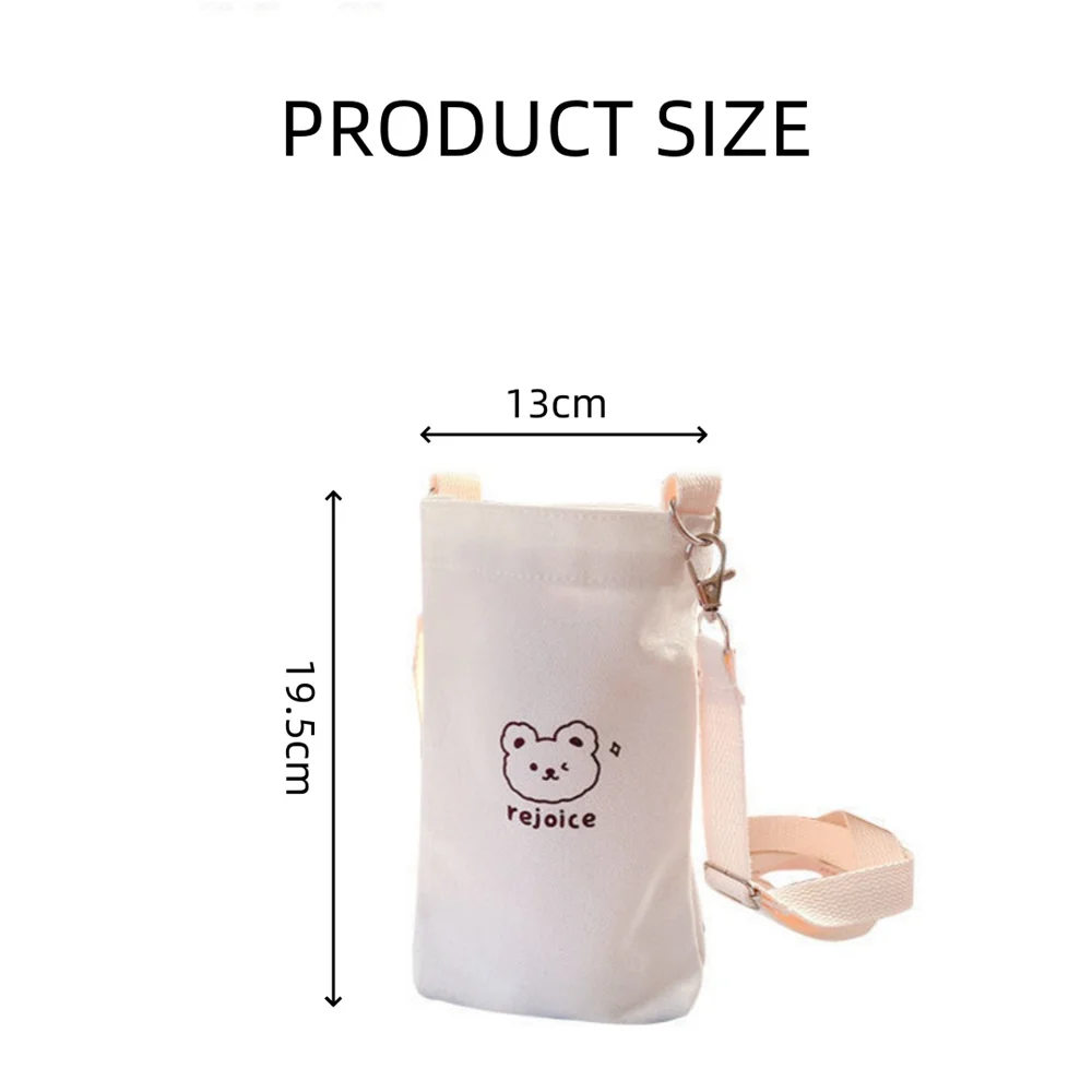 White Ins Insulation Cup Storage Bag Simple Water Cup Bag Bottle Organizer Phone Crossbody Bag Cartoon Small Canvas Bottle Bag