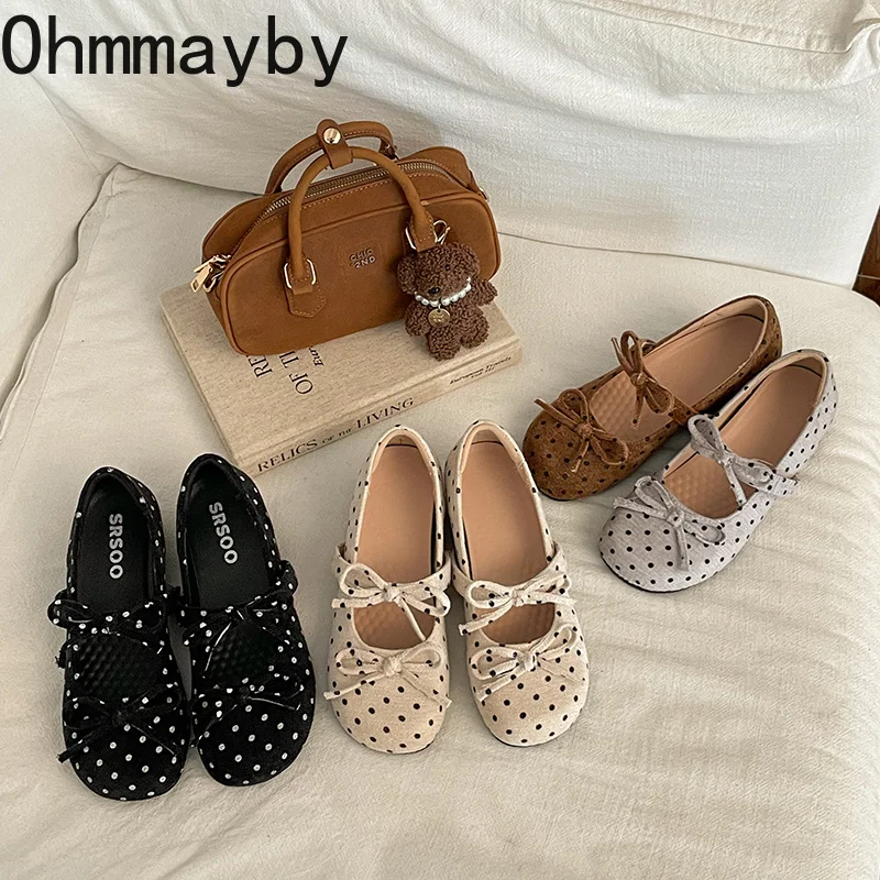 Spring Autumn Polka Dot Women Mary Jane Shoes Internal Elevation Slip On Shoes Ladies Sweet Casual Daily Dress Ballet Footwear