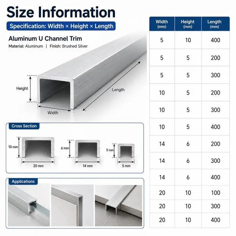 10/5/1 Stück Länge 100-400mm Aluminium U-Profil-Kanal DIY Automodell Roboterhalterung für LED-Streifen-Installationen – Detail 4