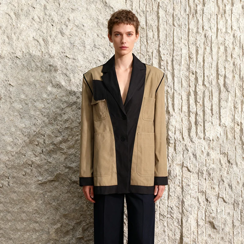 

Women's Autumn New Contrast Color Lapel Long-Sleeve Versatile Blazer Fashionable Elegant Style for Business Casual Wear