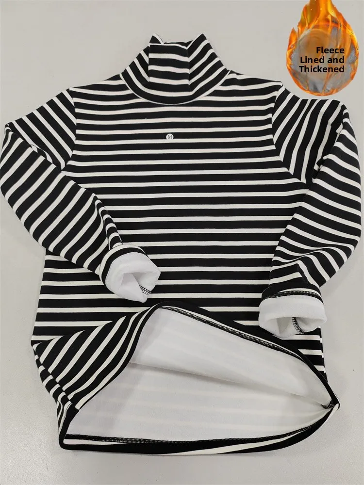 

Winter New Men's Thermal Stripe Base irt Long Sve f High Collar Self-Heating Non-Slip Fce Inner Warmth Cotton Jaet