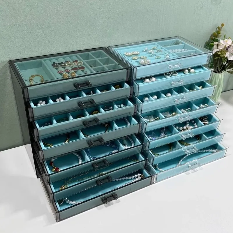 

Acrylic Jewelry Storage Box Drawer Large Capacity Jewelry Storage Case Ring Earrings Necklace Bracelet Organizer Desktop Boxes