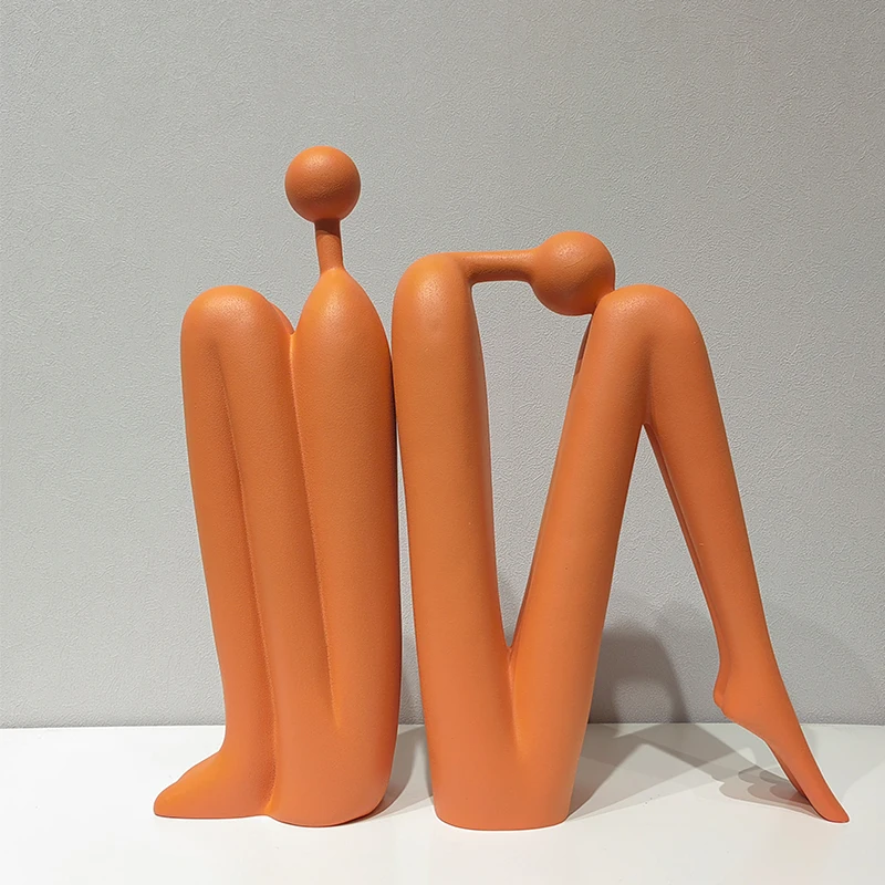 Modern Minimalist Abstract Character Bookend Ornament Resin Model Orange Yoga Man Sculpture Gift Crafts Home Decoration