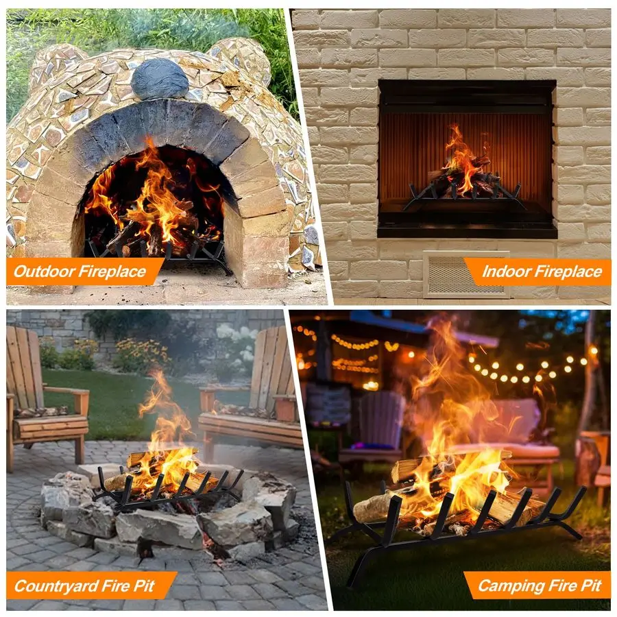 صر، حامل سجل الموقد، رف حرق سجل الحديد الزهر الصلب عالي التحمل مقاس 21 بوصة لملحقات الموقد الداخلية والخارج #6