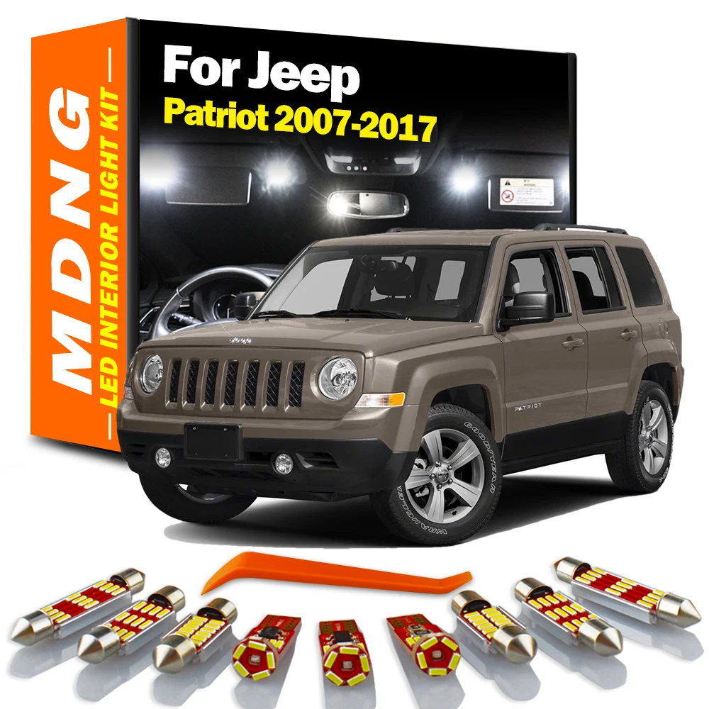 MDNG 8-częściowy zestaw oświetlenia wewnętrznego LED Canbus do Jeep Patriot 2007 2008 2009 2010 2011 2012 2013 2014 2015 2016 2017 Samochodowe